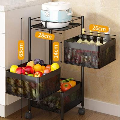 China Durable Revolving Storage Rack Basket Kitchen Shelf Square Rotating Breathable Storage Rack Folding Vegetable Storage Cart Trolley for sale