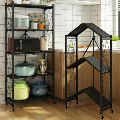 China Kitchen Organizer Mesh Storage Fruit And Vegetable Shelf Foldable Foldable Folding Roll Cart Press Bench With Brackets for sale