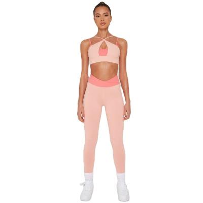 China 2022 Two-Piece Set Breathable Upper Tight Back Yoga Gaiters Suit Candy Color Vest Yoga Suit for sale