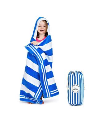 China FREE SAMPLE Kid Safe Premium Hooded Beach Towel for Kids 100% Cotton Carry Bag Included Drawstring Ocean Blue Hooded Kids and Toddlers Towe for sale