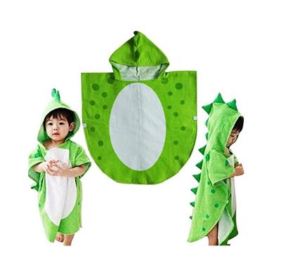 China FREE SAMPLE Kids Bath Towel Child Safe Robe Kids Hooded Beach Swimming Poncho Dinosaur Pattern for sale