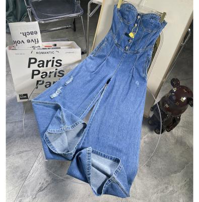 China 2023 New Dropshipping Fashion Streetwear Women Sexy Wholesale Ladies Jeans Breathable Strapless Overalls for sale