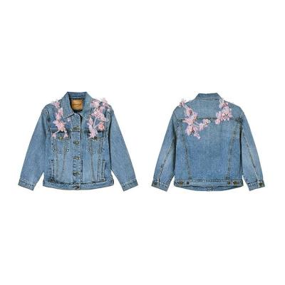 China Custom Made QUICK DRY Loose Girl Casual Women's Logo Jackets Beading With Flower Patch Jacket Patch Jacket for sale