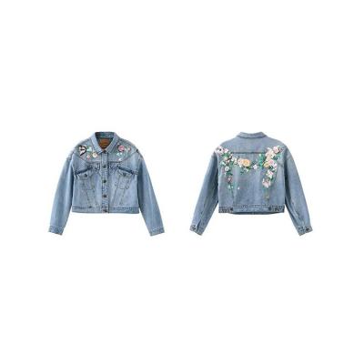 China Logo Flower Print Jacket Fashionable custom made QUICK DRY printed coat for women casual ladies denim jacket for sale