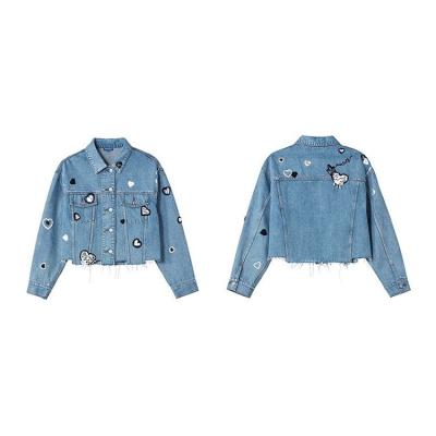 China QUICK DRY Women's Denim Jacket Women Patch Embroidery Casual Jacket For Ladies Denim Button Up Coat Denim Jacket for sale