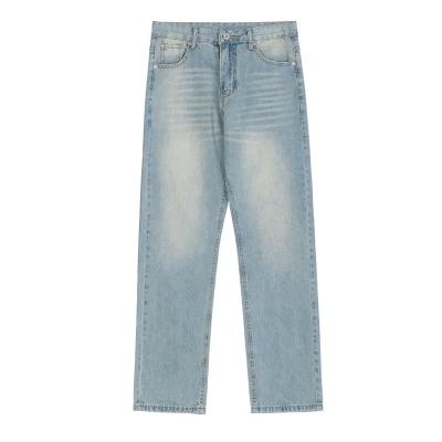 China Breathable High Quality Mens Jeans Pants Fashion OEM Washed Retro Casual Flared Wide Leg Pants Loose Straight Trousers for sale