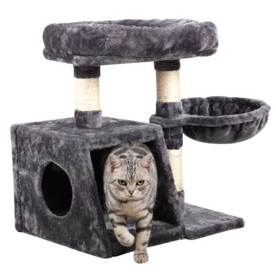 China Stocked Sisal Deck Small Cat Tree Tower Cat Scratcher With Hammock for sale