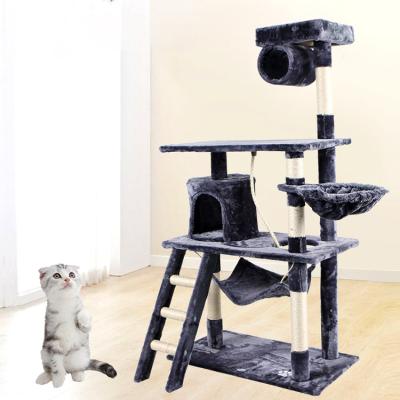 China Viable Multi-Layer Stable Cat Tree Condo Tower Cozy Cat Tree Solid Wood Sisal for sale