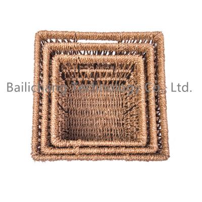 China Public places/homeuse Long life High quality square rattan seagrass insulated wicker multi purpose rectangle storage basket for sale