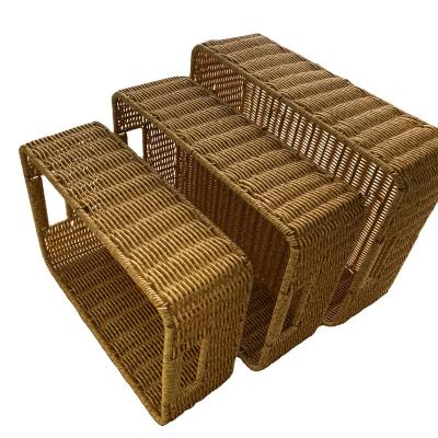 China Multipurpose New practical natural rectangular woven basket hand woven rattan 3-in-1 household storage basket set for sale