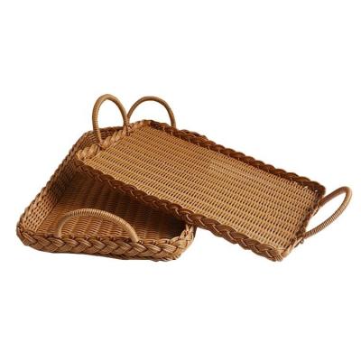 China Eco-Friendly Nice price customized hand woven fruit cane tray storage bread basket hand service tray home decoration for sale