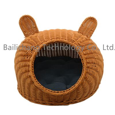 China Sustainable Factory cheap price luxury style rattan igloo pet house cat toys rattan house wicker case  hold furniture for pet for sale