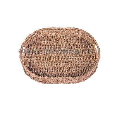 China Public places/homeuse High quality best selling eco-friendly Handwoven   natural color manual tray rattan seagrass basket for sale