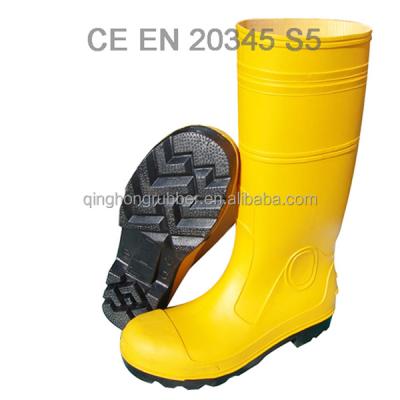 China S indicate steel shoes men's Qinghong boots safety midsole PVC steel toe and toe and steel midsole safety boots wholesale for sale