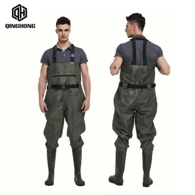 China Adjustable Belt Manufacturer 70D 190T Nylon PVC Chest Wader Suit For Fishing Custom Made Waders With Felt Outsole For Waterproofing Zipper Waders for sale