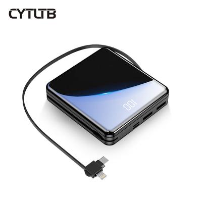 China Portable power bank 2.1A cable built-in mirror dual LED display mini slim lithium polymer charging 10000mah powerbank for sale