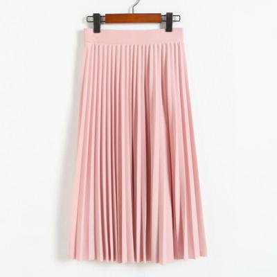 China Autumn New Fashion Women Skirts Anti-Static Spring And High Waist Pleated Solid Color Elastic Lady Half Length Skirt for sale