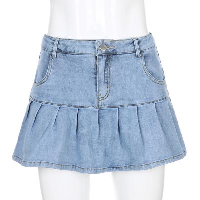 China Anti-Static Punk Denim Mini Pleated Skirt Ladies Summer High Waist Jeans Women Ruffles Fashion Shorts Skirts for sale