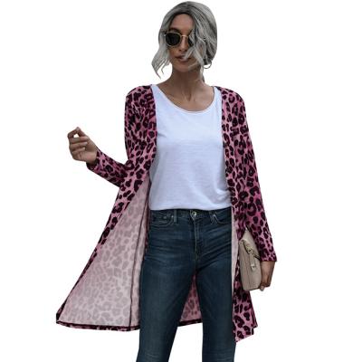 China 2021 Cheap Modern Leopard Printing Long Sleeve Breathable Trench Coat Women for sale