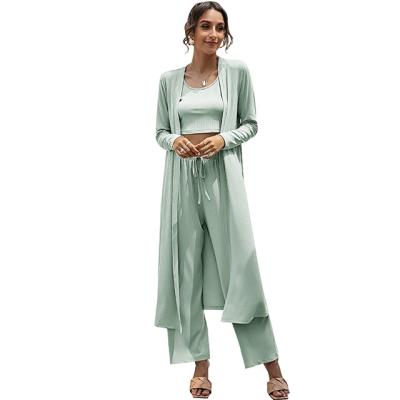 China QUICK DRY Manufacturer Supply Three Piece Set Luxury Long Sleeve Pajamas Set For Women for sale