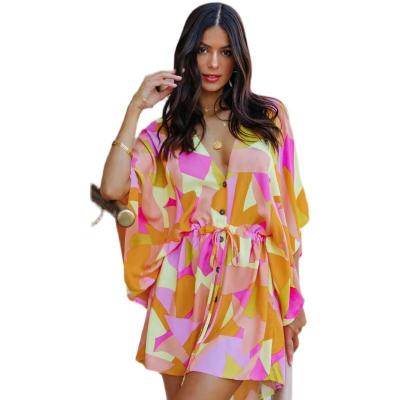 China Breathable Anti-static Floral Plaid Summer Long Wrap Shirt Ladies Silk Casual Loose Superb Women's Dress for sale