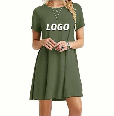 China Custom Factory Lady Dress Summer Women Clothing Dress Candy Color Short Sleeve T-shirt Dresses Anti-Static for sale