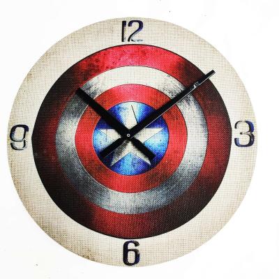 China Captain America Shield Style Antique Cool Home Design MDF Wooden Wall Clock Die Wanduhr for sale