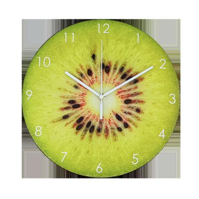 China Antique Style 12In Kiwi Patterned MDF Wooden Wall Clock Reloj De Peeled for sale