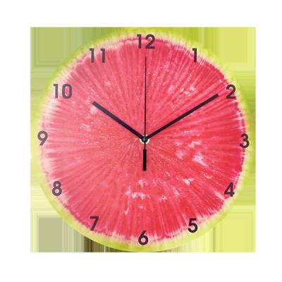 China Antique Style 12In Seedless Watermelon Patterned MDF Wooden Wall Clock Reloj De Peeled for sale