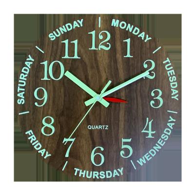 China Antique Style 12In MDF Modern Night Light Wooden Wall Clock Reloj De Peeled for sale