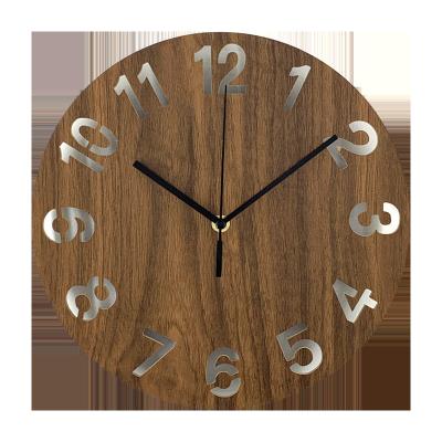 China Modern Antique Style 12In MDF Brown File Carving Wooden Wall Clock Reloj De Pared for sale