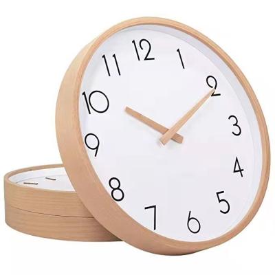 China Nordic style e-commerce solid wood simple design literary clock border hot selling silent sweeping silent sweep Nordic wooden wall clock for sale