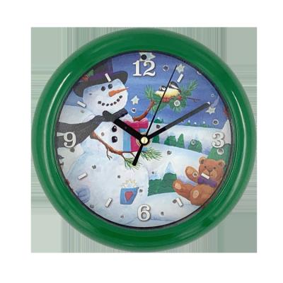 China Christmas Style 8In Plastic Wall Clock Antique Children Snowman Die Wanduhr For Kids Room Living Room Decor for sale