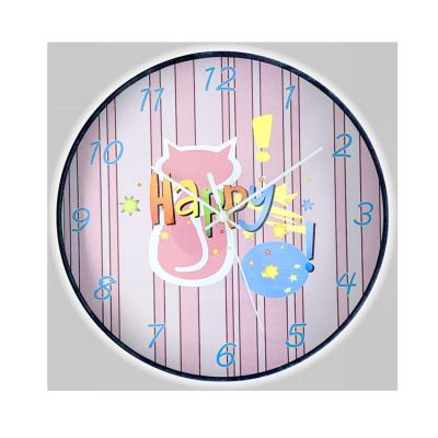 China Plastic Battery Operated Pendulum Wall Clock 12In Cat Girls Cartoon Style Kids Room Decor Happy Antique Pink for sale