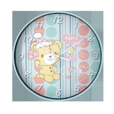 China 12In Antique Style Bear Patterned Kids Baby Room Decor Wall Clock Plastic Pendulum For Children for sale