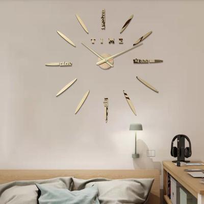 China Large Antique Style Wall Decor 3D Mirror Stickers Non Ticking Wall Clock For Living Room for sale