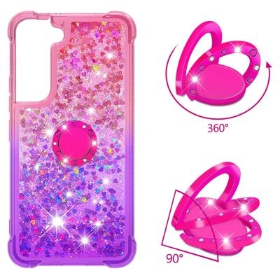 China Shockproof Colorful Glitter Finger Ring Stand Phone Case Gradient Protective Cover For Samsung Galaxy S22 S21 S20 Plus Ultra for sale