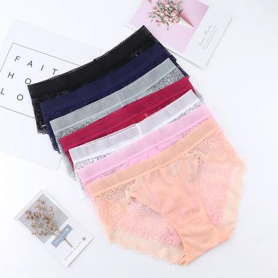 China Wholesale Antibacterial Transparent Lace Panties High Quality Cotton Embroidered Briefs Lace Underwear Transparent Panties for sale