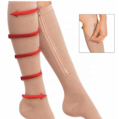 China Amazon New Compression Antibacterial Zipper Buckles Stretchy Open Toe Knee Stockings Zipper Leg Support Unisex for sale