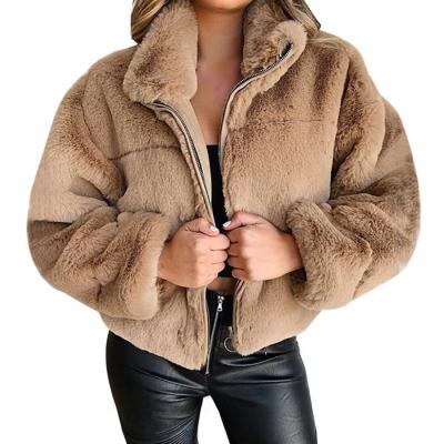 China Hot Selling QUICK DRY Autumn Winter Faux Fur Coat High Waisted Cardigan Zipper Women Long Sheath Plush Coats and Jackets for sale