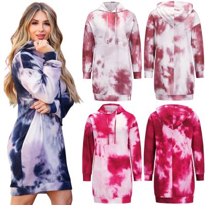 China Women's Casual Dye Tie Long Sleeve Drawstring QUICK DRY Hoodies Sweatshirt Tops Pullover Hoodie for sale