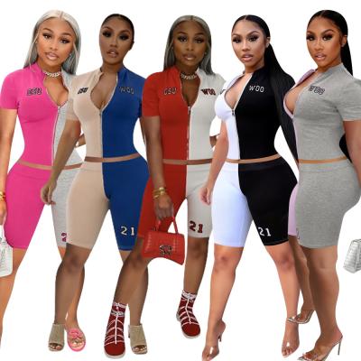 China Breathable New Style Breathable Women Sport Suits 2 Piece Summer Shorts Zipper Set Boutique Shorts +Tops Two Piece Sets for sale