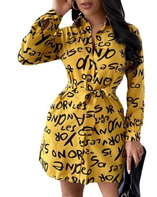 China Wholesale Fashion Breathable Letter Printed Long Sleeve High Waist Shirt Dress For Women for sale