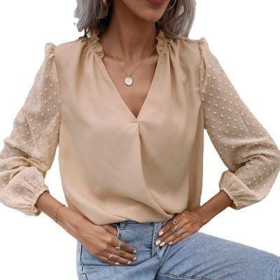 China Autumn New Style Women Sleeve Highest Sleeve Breathable V-Neckline Casual Elegant Shirt for sale