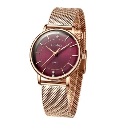 China GEMAX Day/Date Brand Luxury Rose Ladies Crystal Female Quartz Watch Elegant Gold Women Wrist Watch for sale