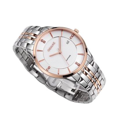 China Classic Automatic Date Fancy Design Stainless Steel Water Resistant Lovers Watches Quartz Couple Watch for sale