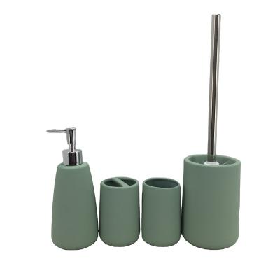 China 5 Pcs Shampoo Bottle Bathroom Shower Ceramic Soap Holder Set Ceramic Toilet Brush Holder for sale