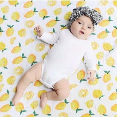 China Bestselling Fruit Pattern Lemon Design Baby Muslin Bamboo Baby Wrap 70% 30% Bamboo Anti-pilling Cotton Baby Wrap Blankets for sale