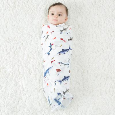 China Anti-pilling Best Price Baby Wrap Blankets With Shark Design Custom Printing Organic Cotton Bamboo Wrap Wrap For Newborn Baby for sale