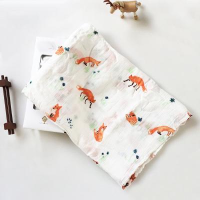 China Custom Printing Baby Muslin Anti-pilling Wrap Blankets With Bamboo Cotton Fabric for sale